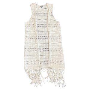 Aerie Crochet Cream Long Cardigan Vest - Size S